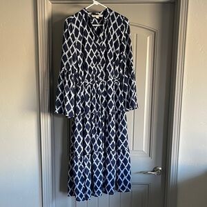 Michael Kors Long Sleeve Dress in Navy and White